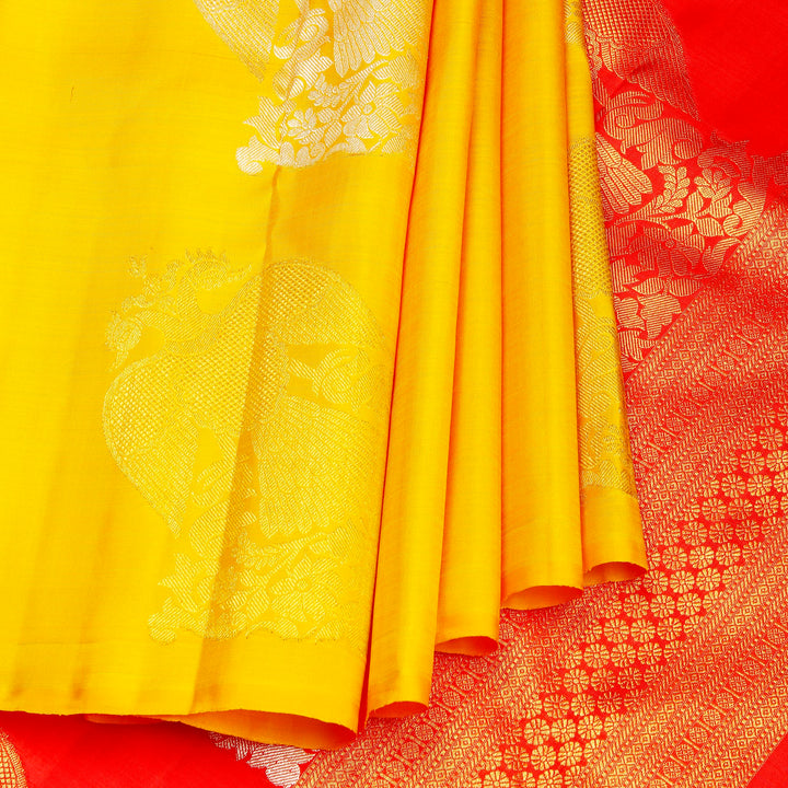 Kuberan Bright Yellow Kanchivaram Silk Saree