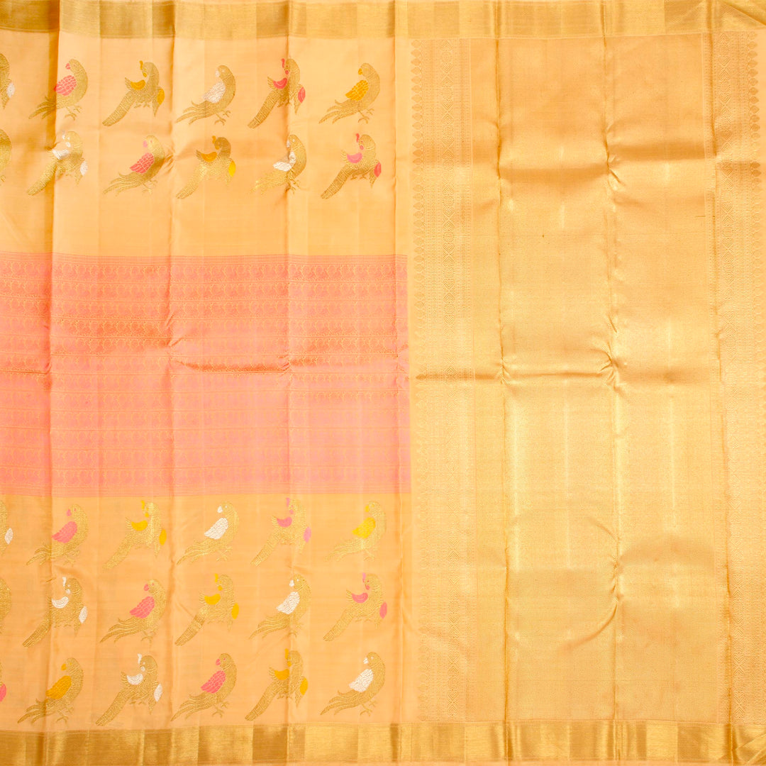 Kuberan Off Beige Pink Kanchivaram Silk Saree