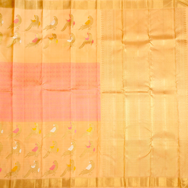 Kuberan Off Beige Pink Kanchivaram Silk Saree