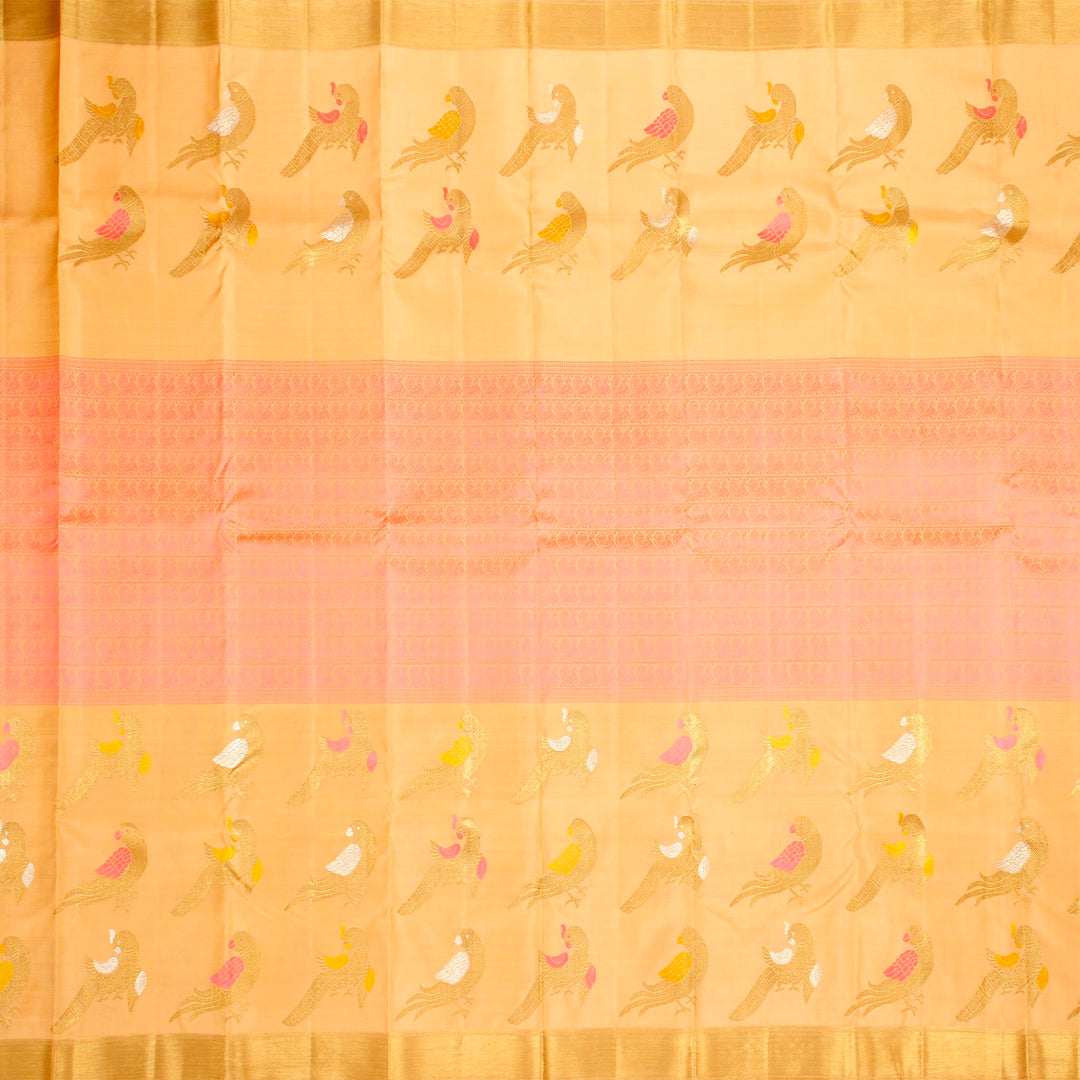 Kuberan Off Beige Pink Kanchivaram Silk Saree