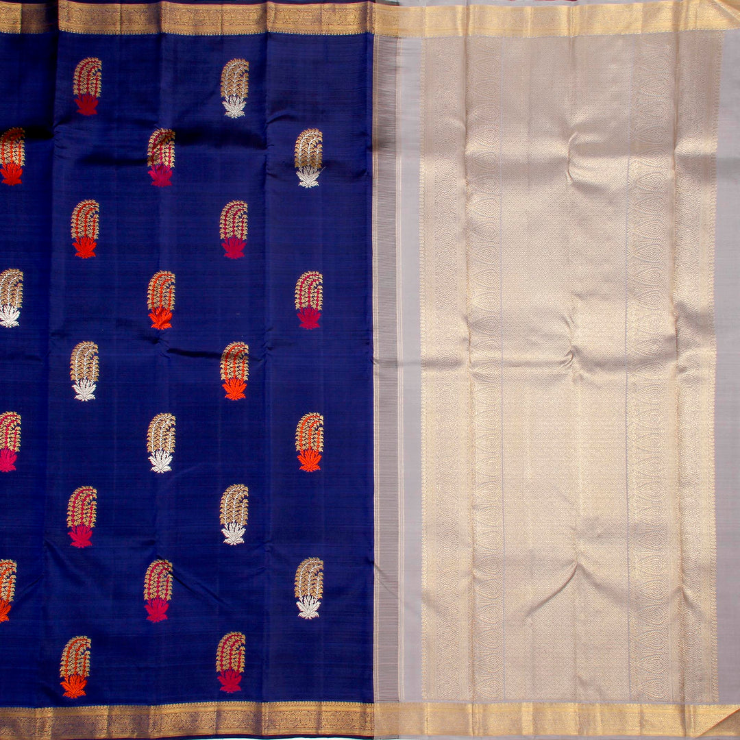 Kuberan Royal Blue Grey Kanchivaram Silk Saree
