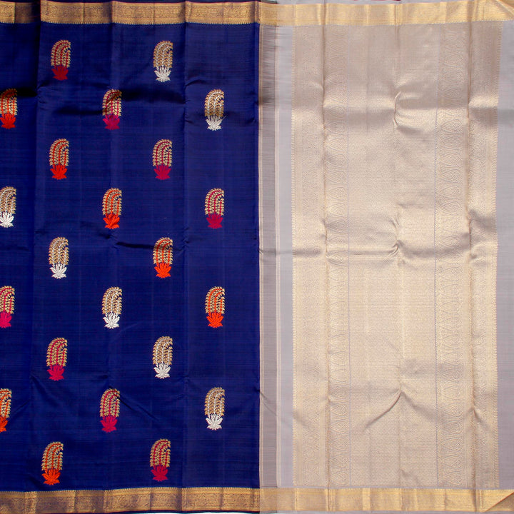 Kuberan Royal Blue Grey Kanchivaram Silk Saree