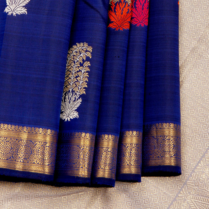 Kuberan Royal Blue Grey Kanchivaram Silk Saree