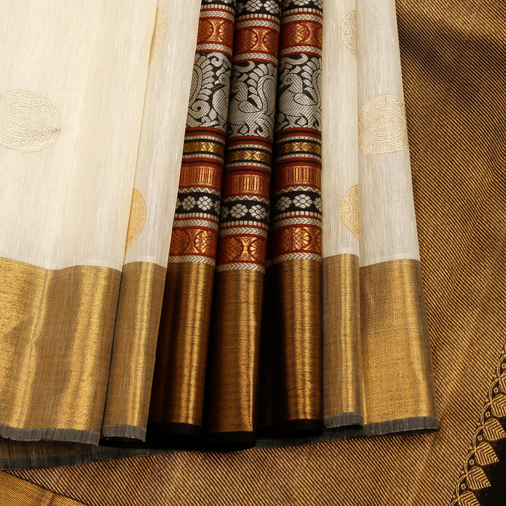 Kuberan White Black Kanchivaram Silk Saree