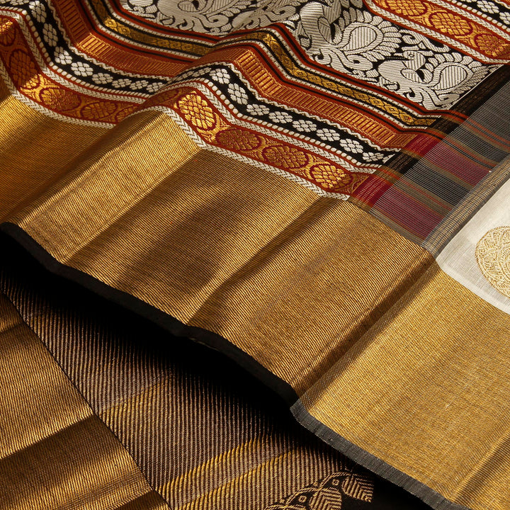 Kuberan White Black Kanchivaram Silk Saree