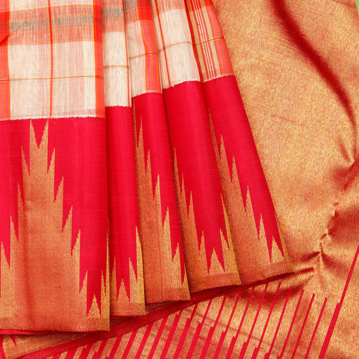 Kuberan White Pink Kanchivaram Silk Saree