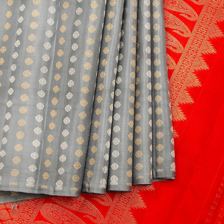 Kuberan Grey Red Kanchivaram Silk Saree