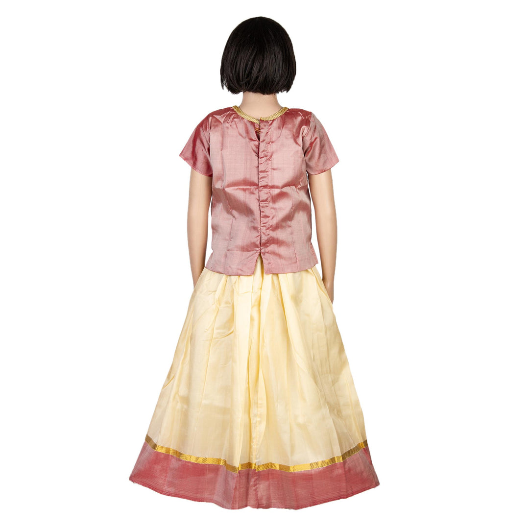 Kuberan White Peach Art Silk Readymade Pavada