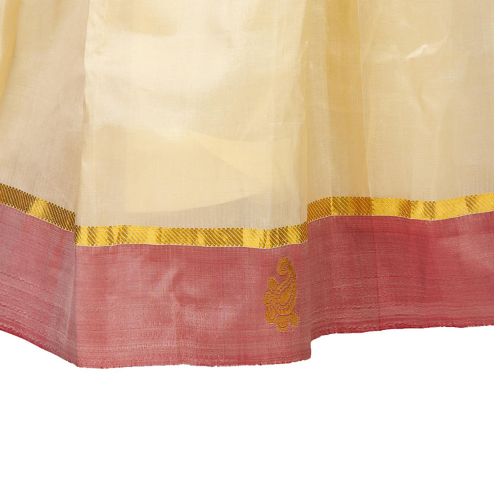 Kuberan White Peach Art Silk Readymade Pavada