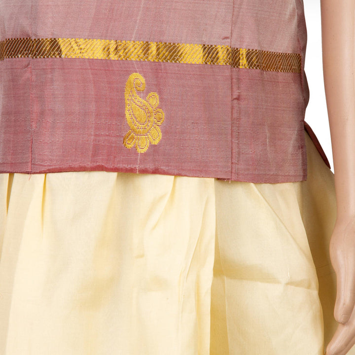 Kuberan White Peach Art Silk Readymade Pavada