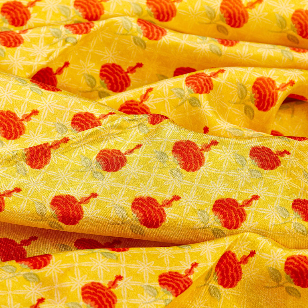 Kuberan Yellow Red Habotai Pure Silk Saree