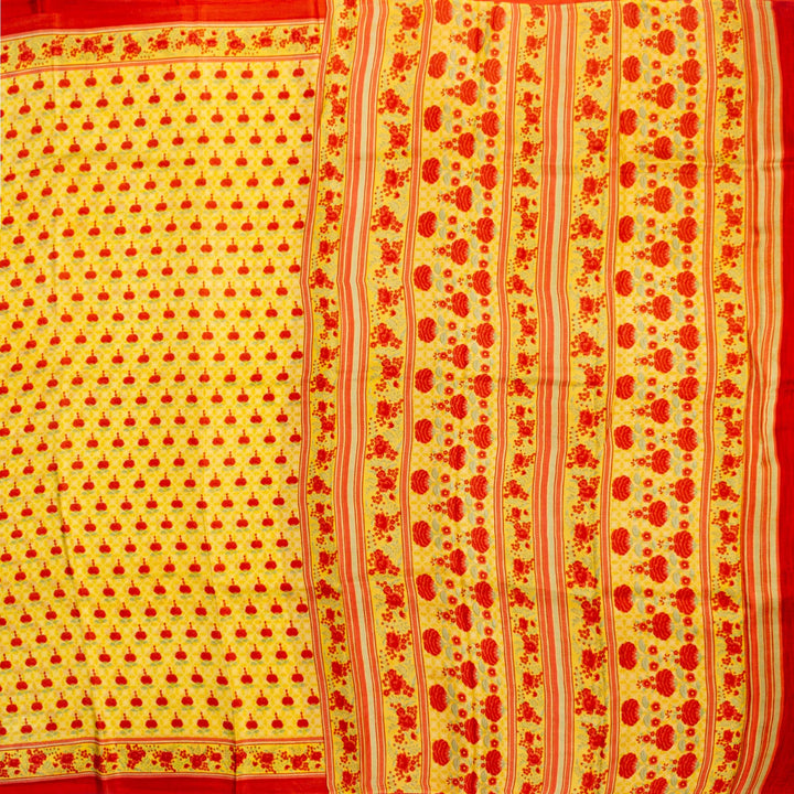 Kuberan Yellow Red Habotai Pure Silk Saree