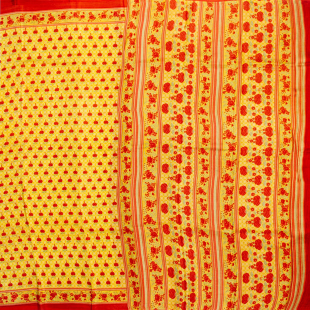 Kuberan Yellow Red Habotai Pure Silk Saree