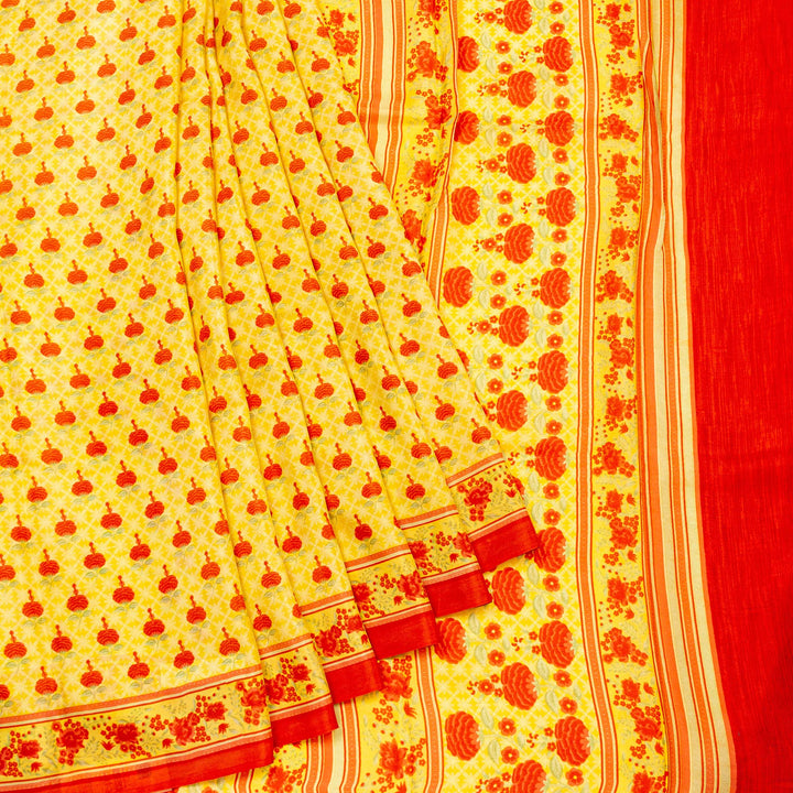 Kuberan Yellow Red Habotai Pure Silk Saree