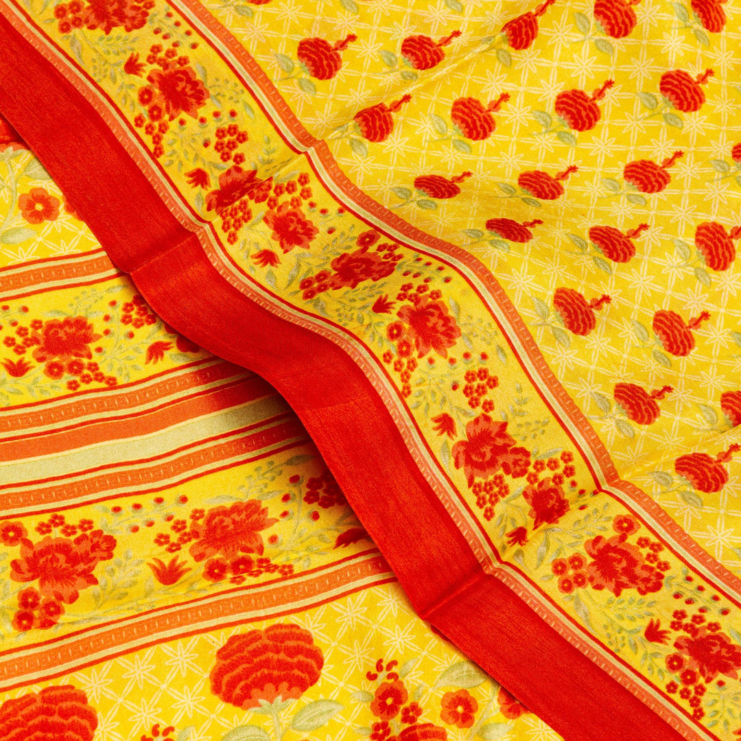 Kuberan Yellow Red Habotai Pure Silk Saree
