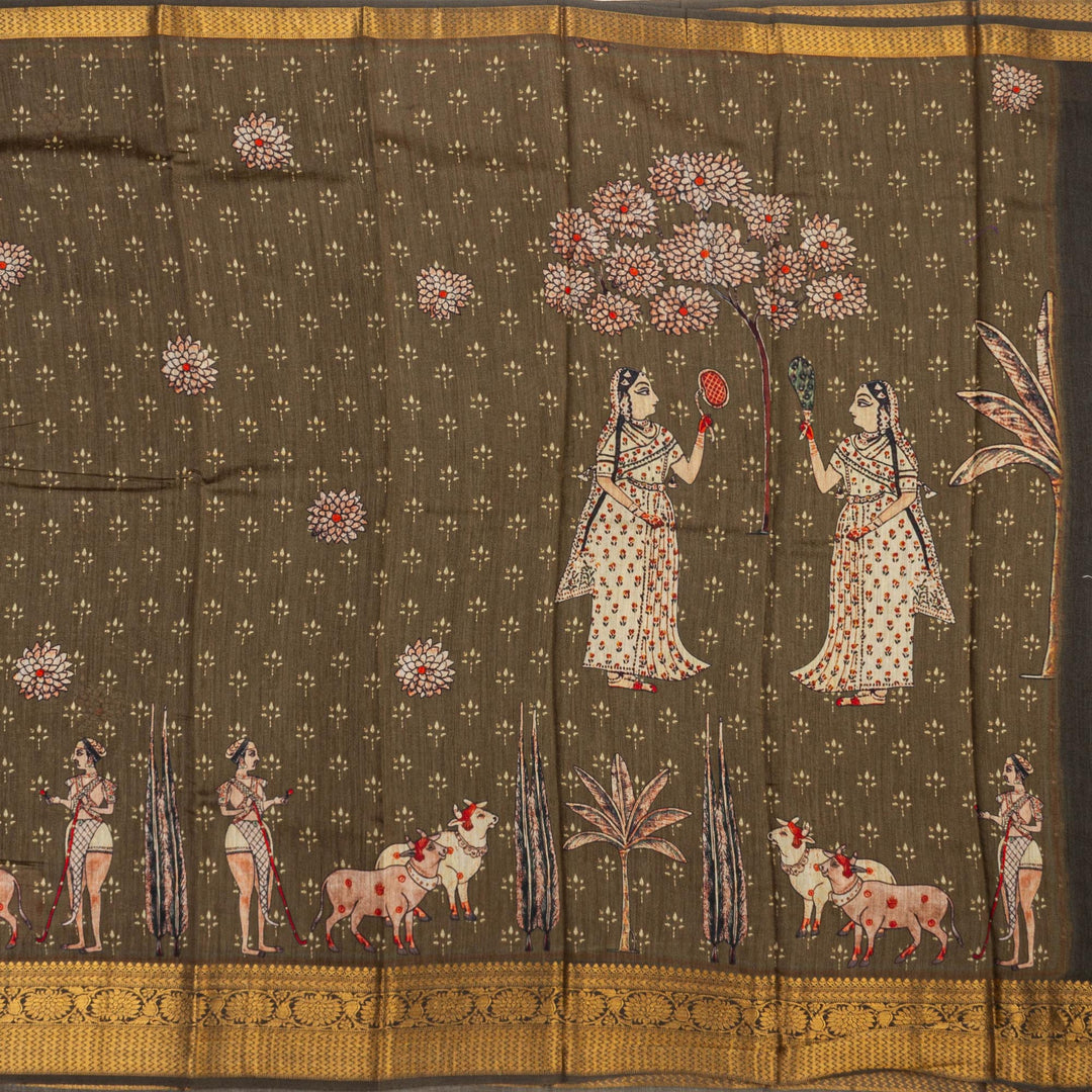 Kuberan Elephant Grey Tussar Pure Silk Saree