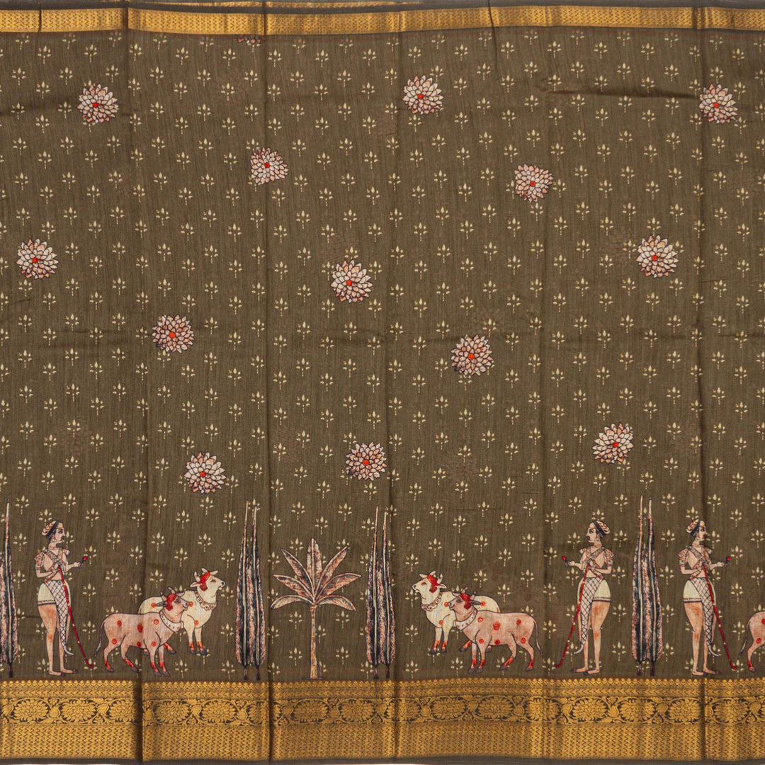 Kuberan Elephant Grey Tussar Pure Silk Saree