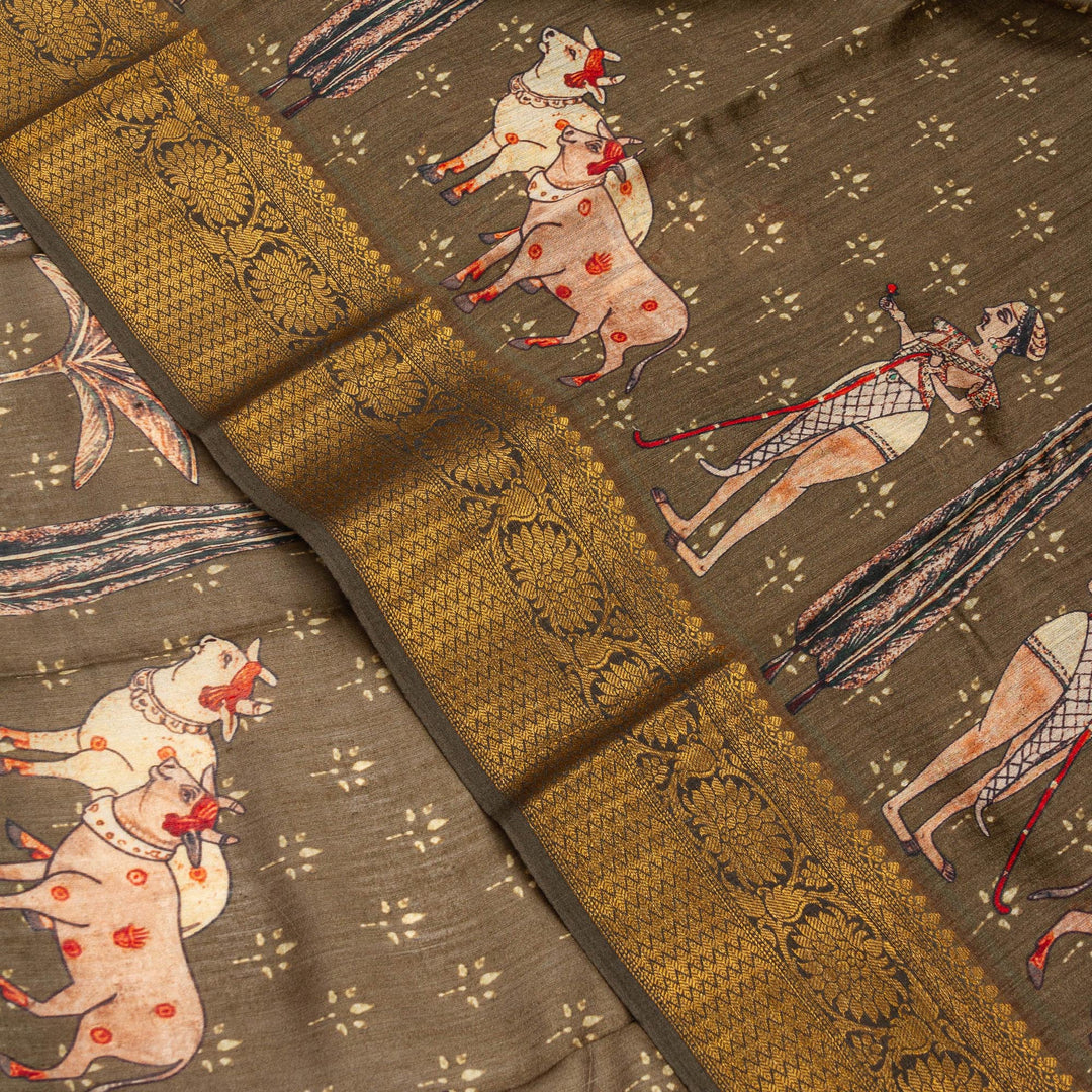 Kuberan Elephant Grey Tussar Pure Silk Saree