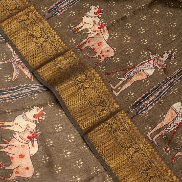 Kuberan Elephant Grey Tussar Pure Silk Saree