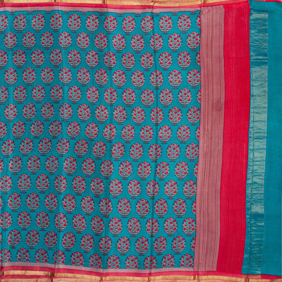 Kuberan Blue Pink Pure Crepe Silk Saree