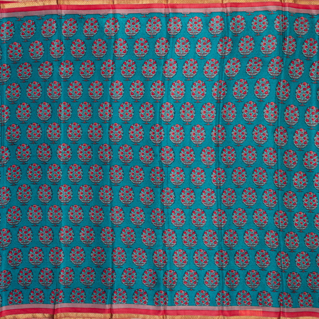 Kuberan Blue Pink Pure Crepe Silk Saree