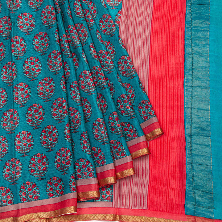 Kuberan Blue Pink Pure Crepe Silk Saree
