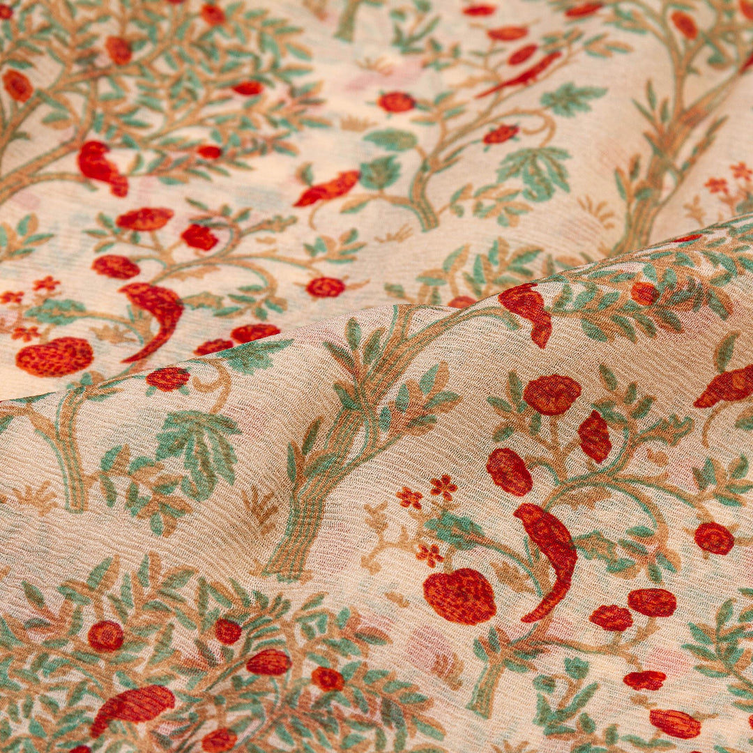 Kuberan Cream Orange Pure Chiffon Silk Saree