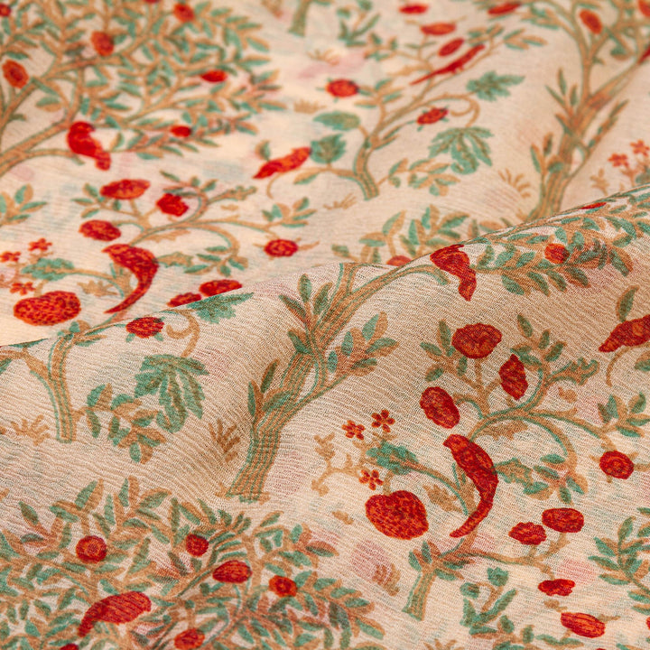 Kuberan Cream Orange Pure Chiffon Silk Saree