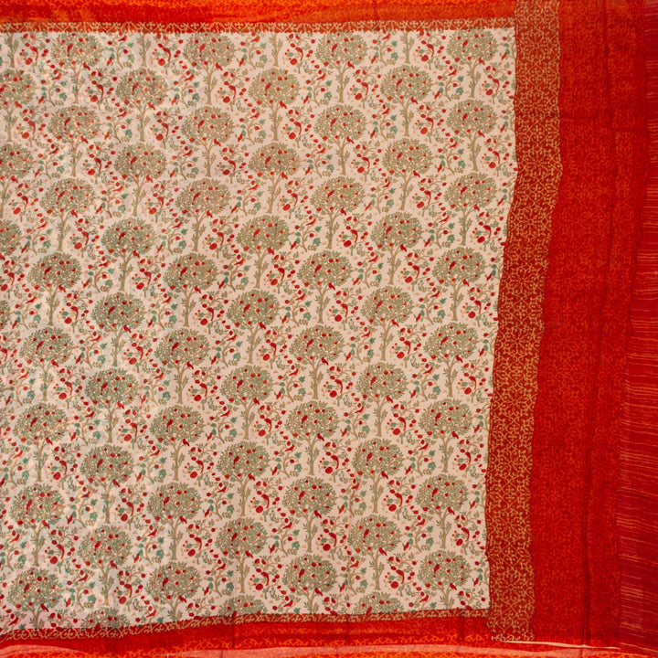 Kuberan Cream Orange Pure Chiffon Silk Saree