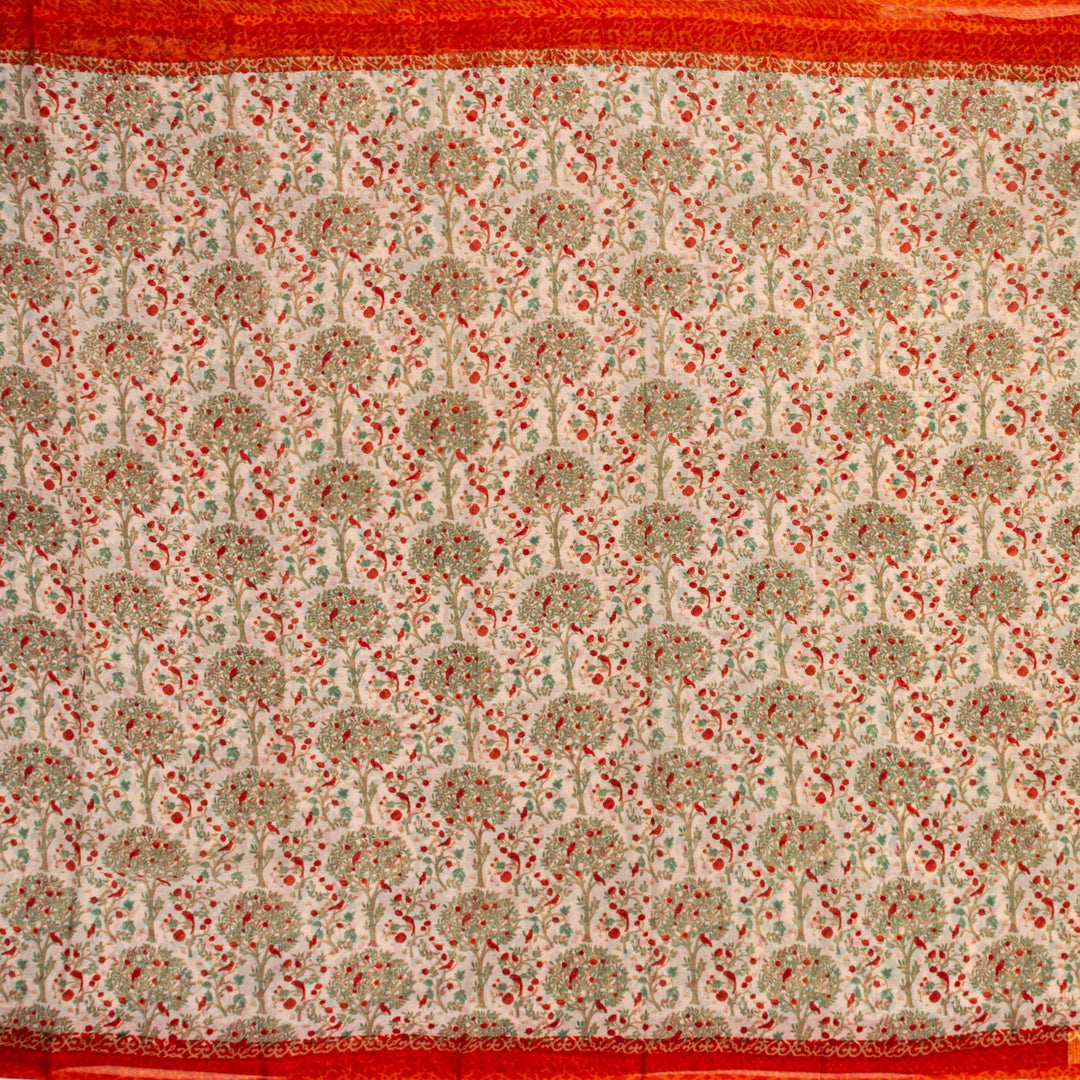 Kuberan Cream Orange Pure Chiffon Silk Saree