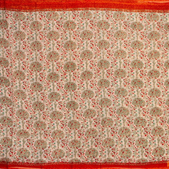 Kuberan Cream Orange Pure Chiffon Silk Saree