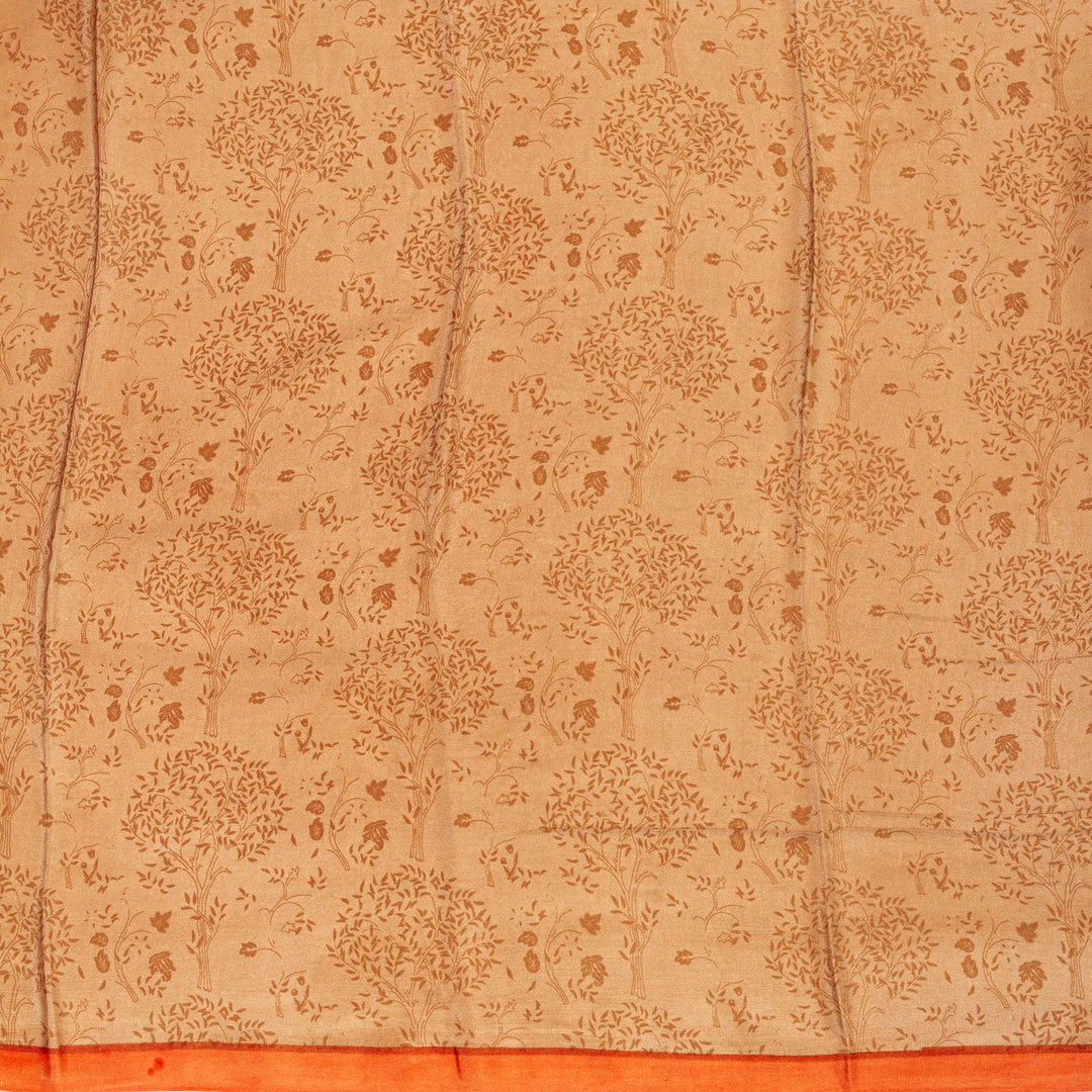 Kuberan Cream Orange Pure Chiffon Silk Saree