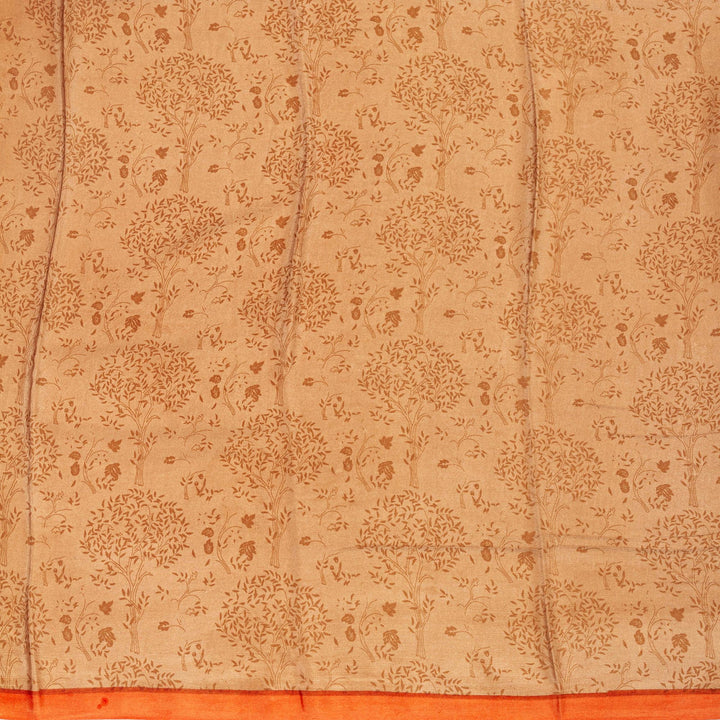 Kuberan Cream Orange Pure Chiffon Silk Saree