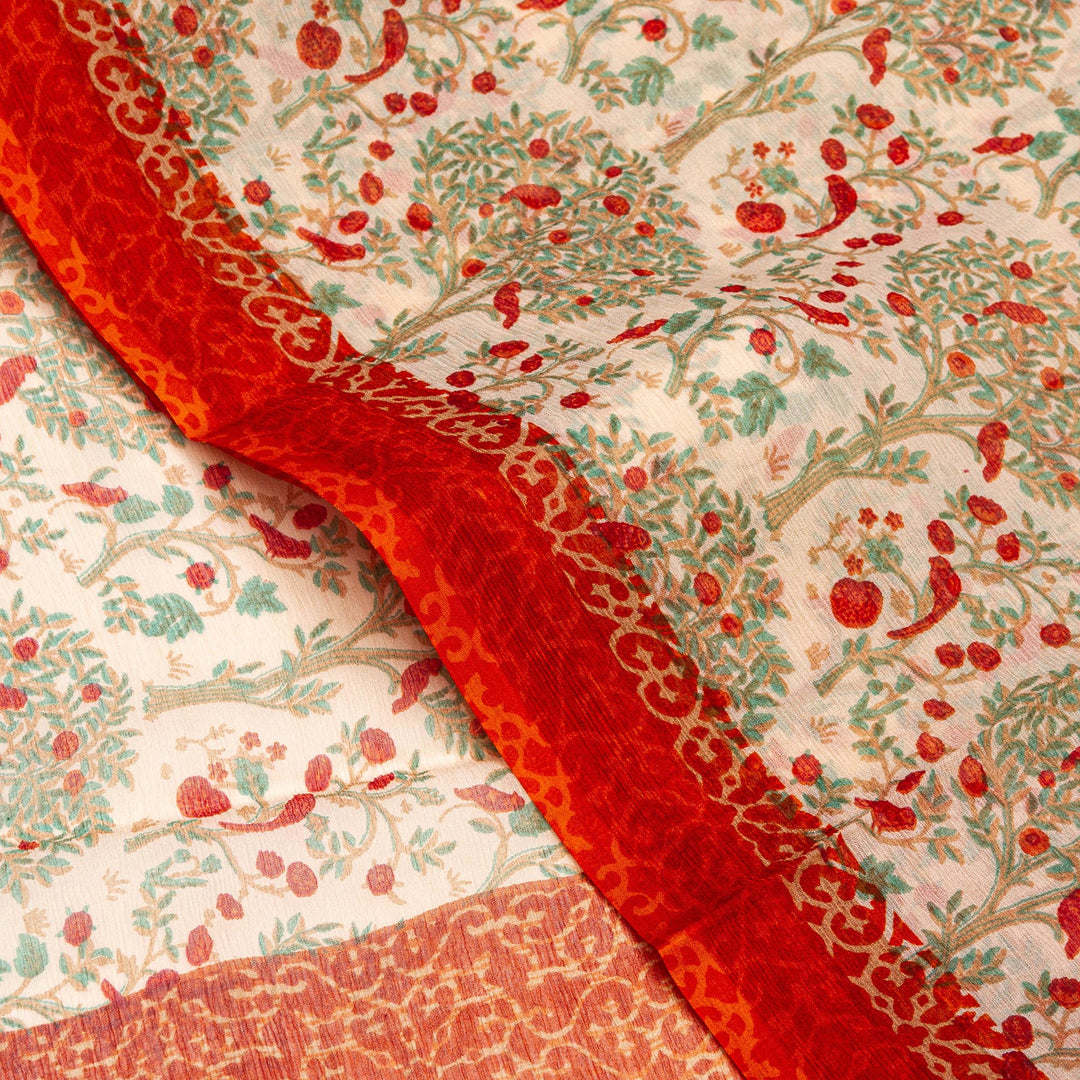 Kuberan Cream Orange Pure Chiffon Silk Saree