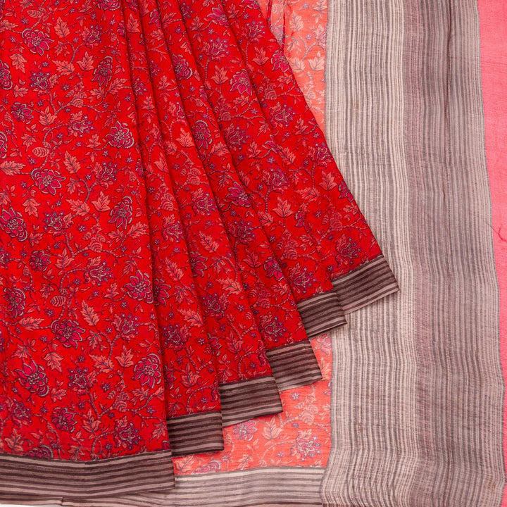 Kuberan Red Pure Chiffon Silk Saree