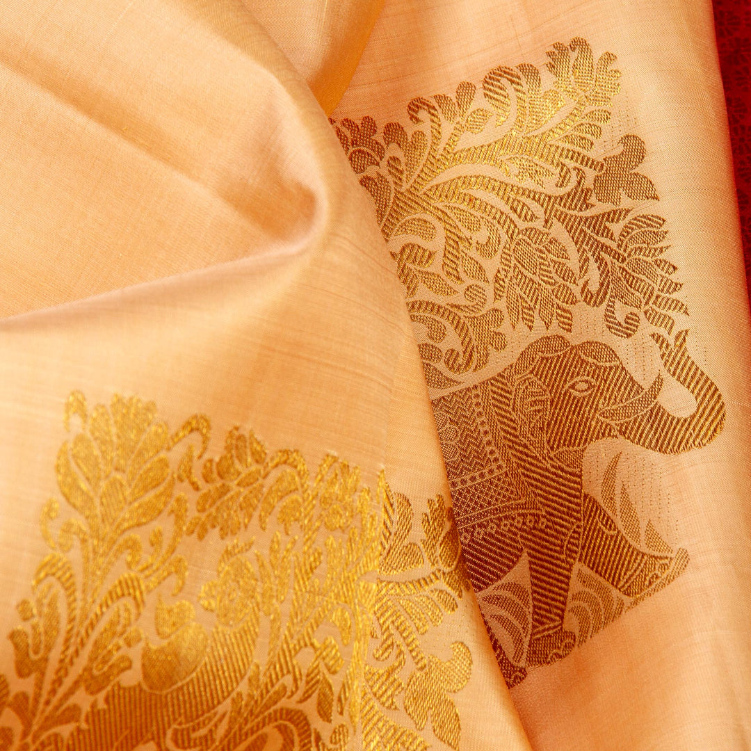Kuberan Cream Pink Kanchivaram Silk Saree