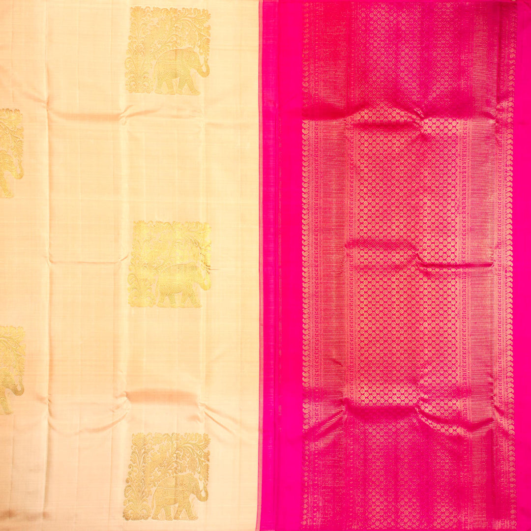 Kuberan Cream Pink Kanchivaram Silk Saree