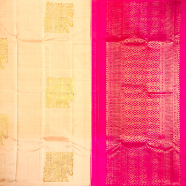Kuberan Cream Pink Kanchivaram Silk Saree