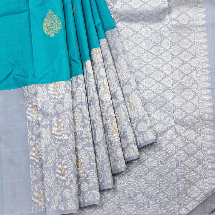 Kuberan Blue Grey Kanchivaram Silk Saree