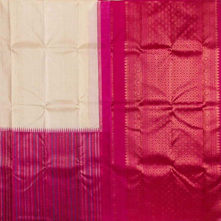 Kuberan Cream Pink Kanchivaram Silk Saree
