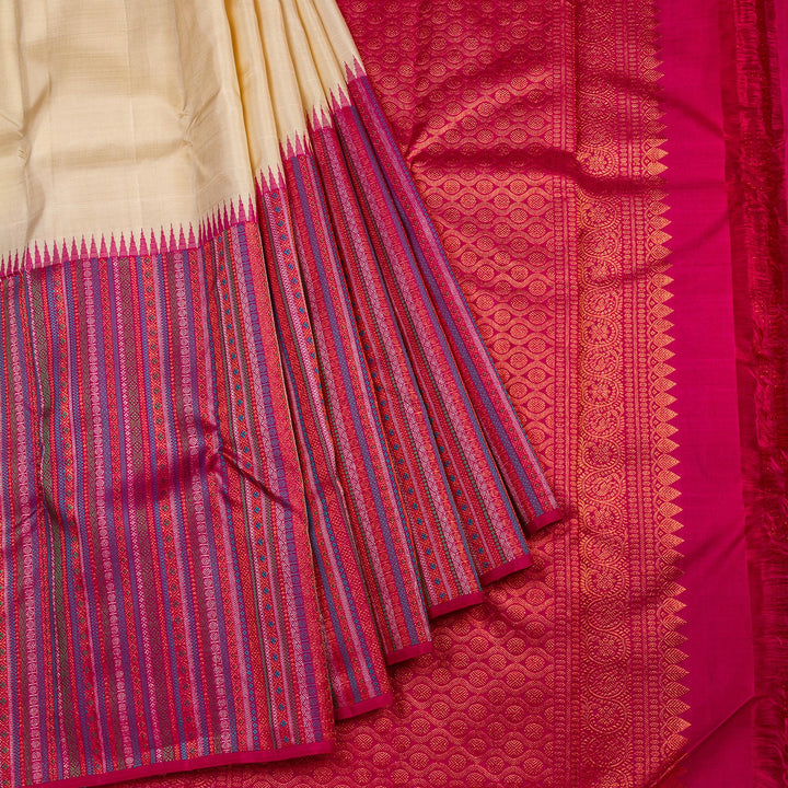 Kuberan Cream Pink Kanchivaram Silk Saree