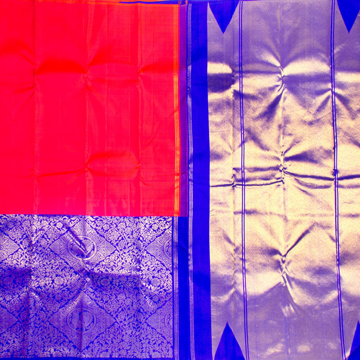 Kuberan Orange Blue Kanchivaram Silk Saree
