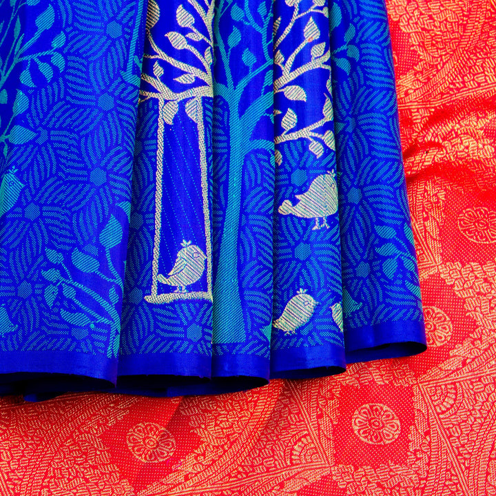 Kuberan Blue Red Kanchivaram Silk Saree