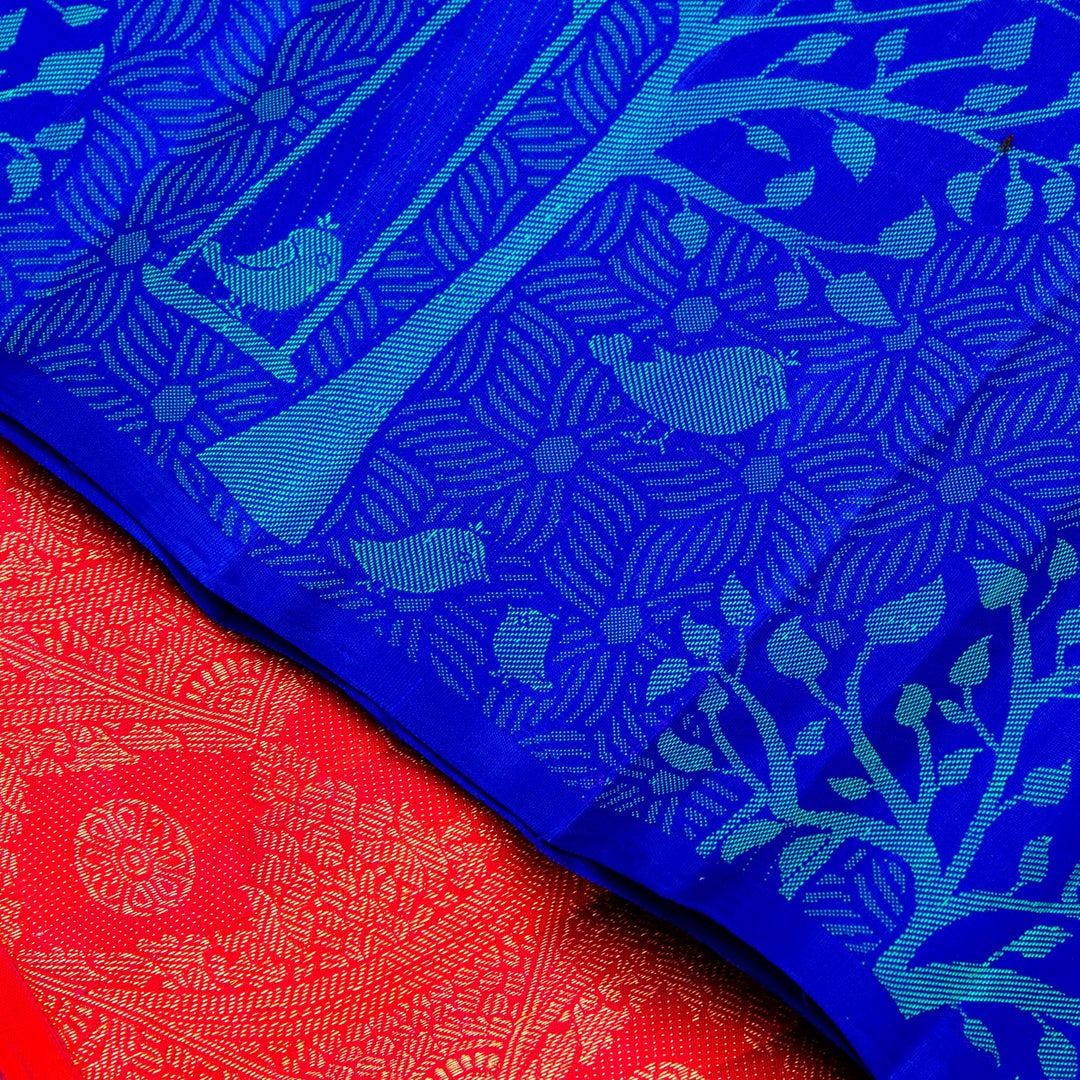Kuberan Blue Red Kanchivaram Silk Saree