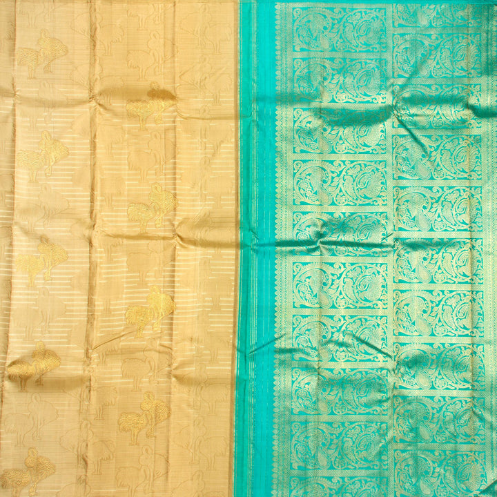 Kuberan Cream Blue Kanchivaram Silk Saree