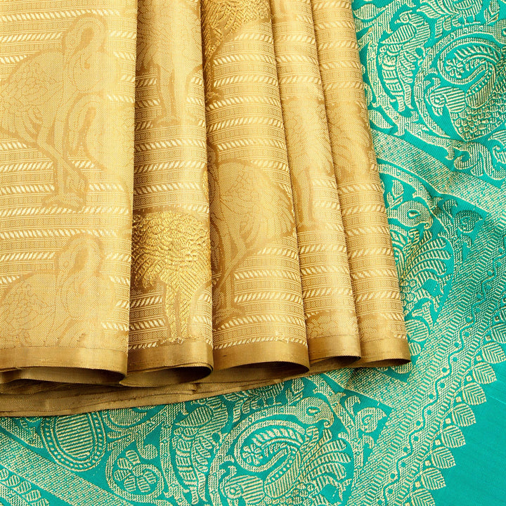 Kuberan Cream Blue Kanchivaram Silk Saree