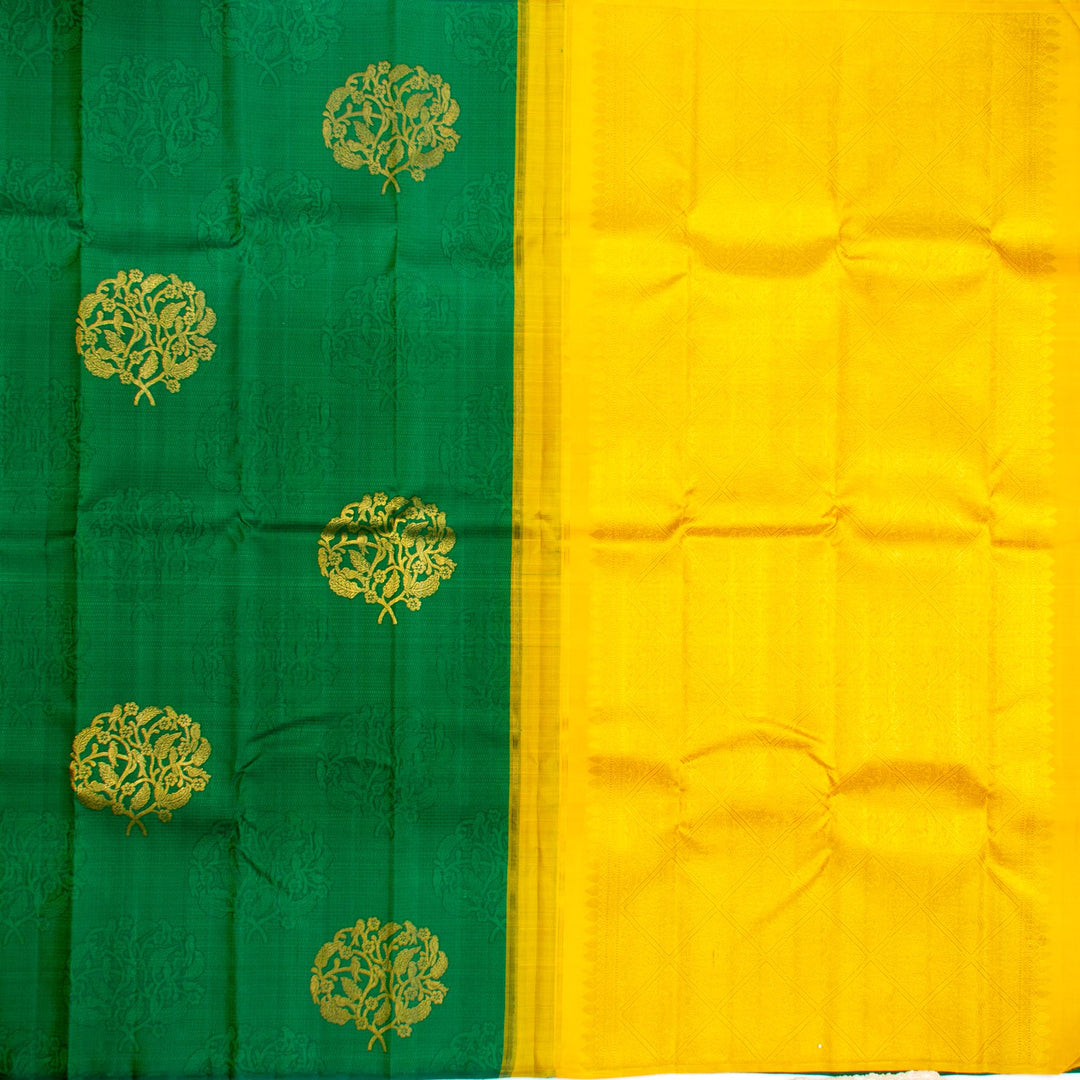 Kuberan Dark Green Yellow Kanchivaram Silk Saree