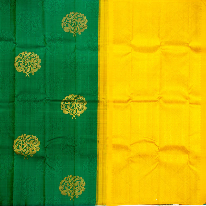 Kuberan Dark Green Yellow Kanchivaram Silk Saree
