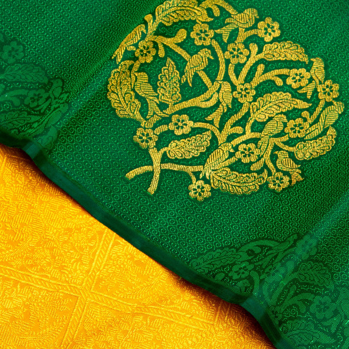 Kuberan Dark Green Yellow Kanchivaram Silk Saree