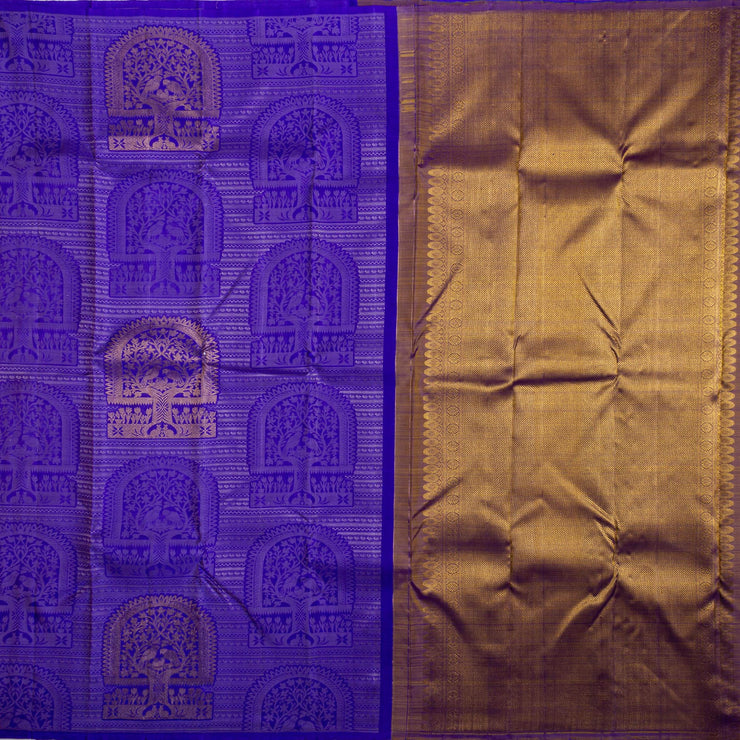 Kuberan Royal Blue Beige Kanchivaram Silk Saree